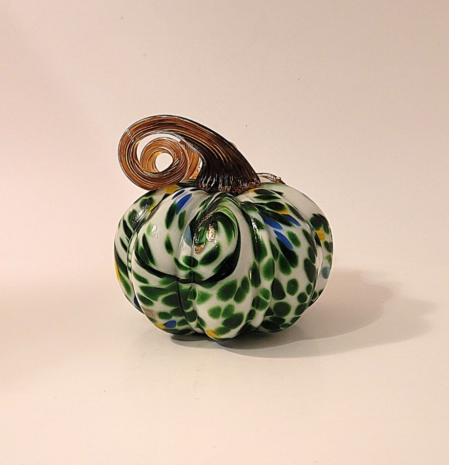 blown glass pumpkin  white green multi