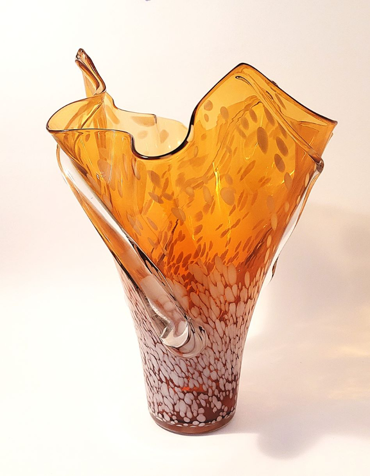 glass asymmetrical vase amber white