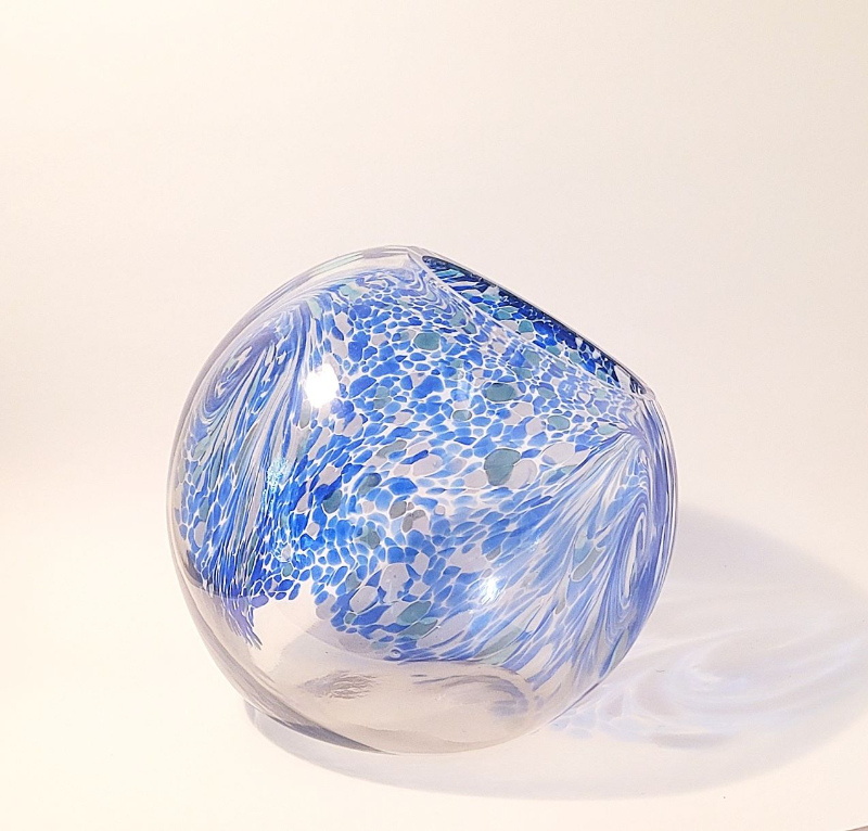 round glass bowl blues and white