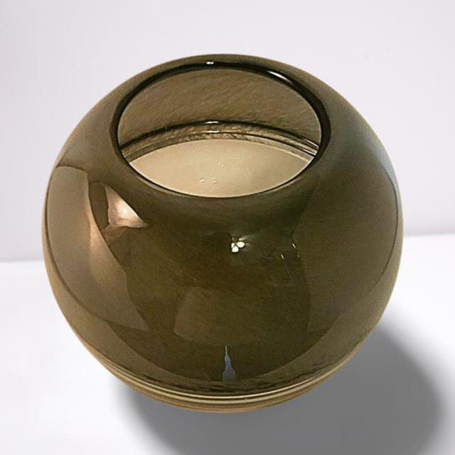 two tone round blown glass bowl - smoky gray