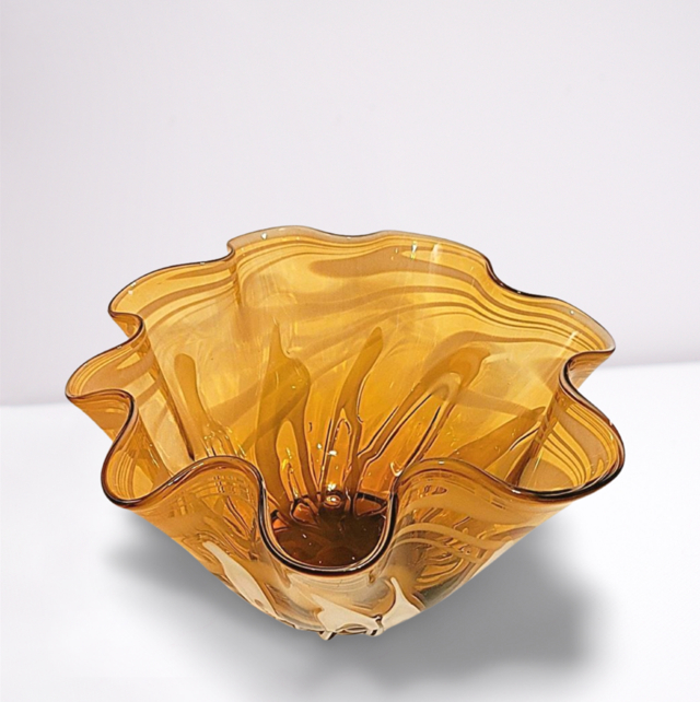 blown glass vase  amber white