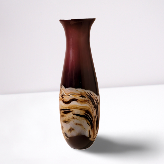 glass vase tall purple gold white