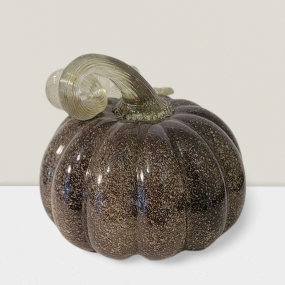 blown glass pumpkin brown, white