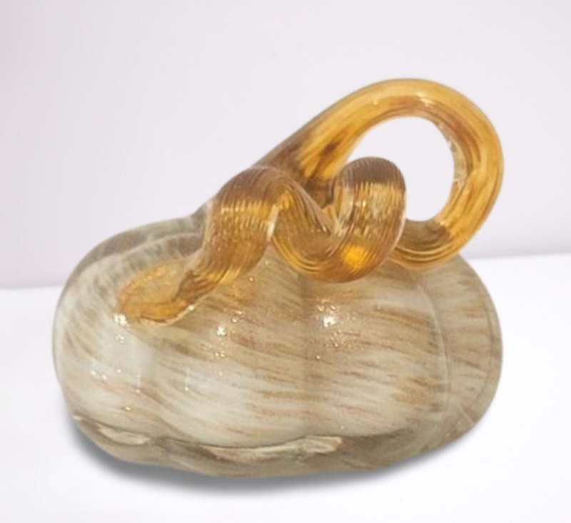blown glass pumpkin white gold