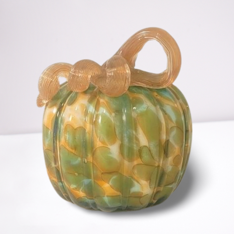 blown glass pumpkin green, white, amber small