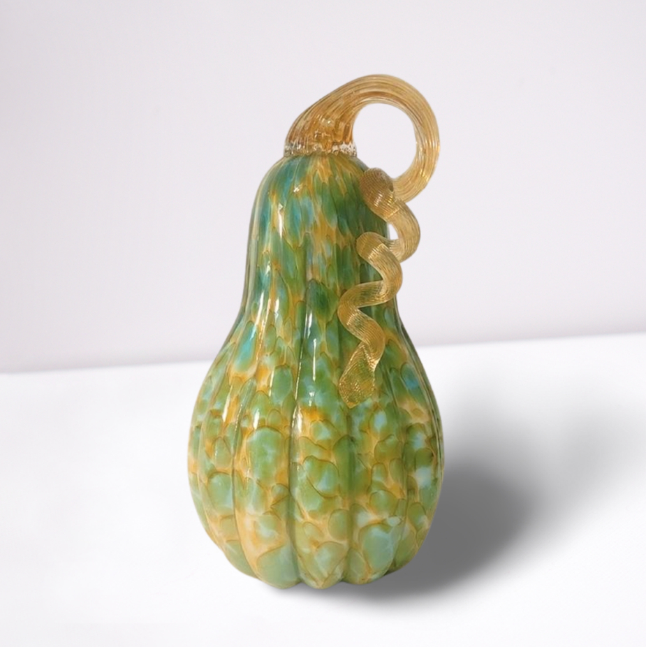 blown glass pumpkin green, white, amber tall